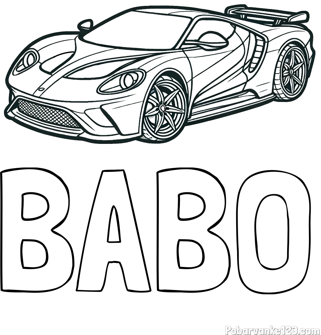 Pobarvanka imena BABO in Športni avtomobil