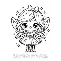 Online izdelana pobarvanka - Pobarvanka imena BALERINA KAPUČINA in pobarvanka čarobne vile z ljubkim obrazom