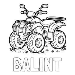 Online izdelana pobarvanka - Pobarvanka imena BALINT in pobarvanka velikega štirikolesnika