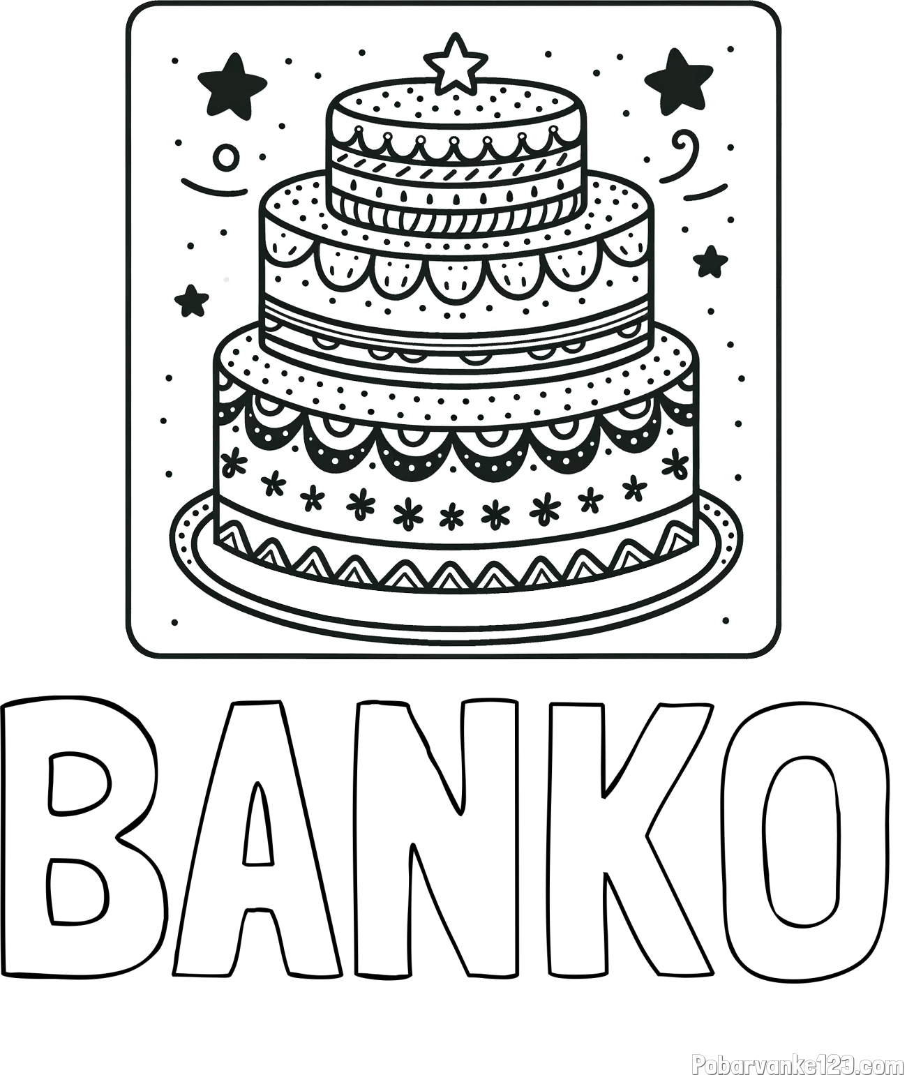 Pobarvanka imena BANKO in pobarvanka slastne torte