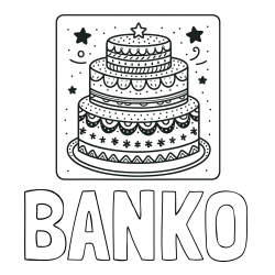 Online izdelana pobarvanka - Pobarvanka imena BANKO in pobarvanka slastne torte