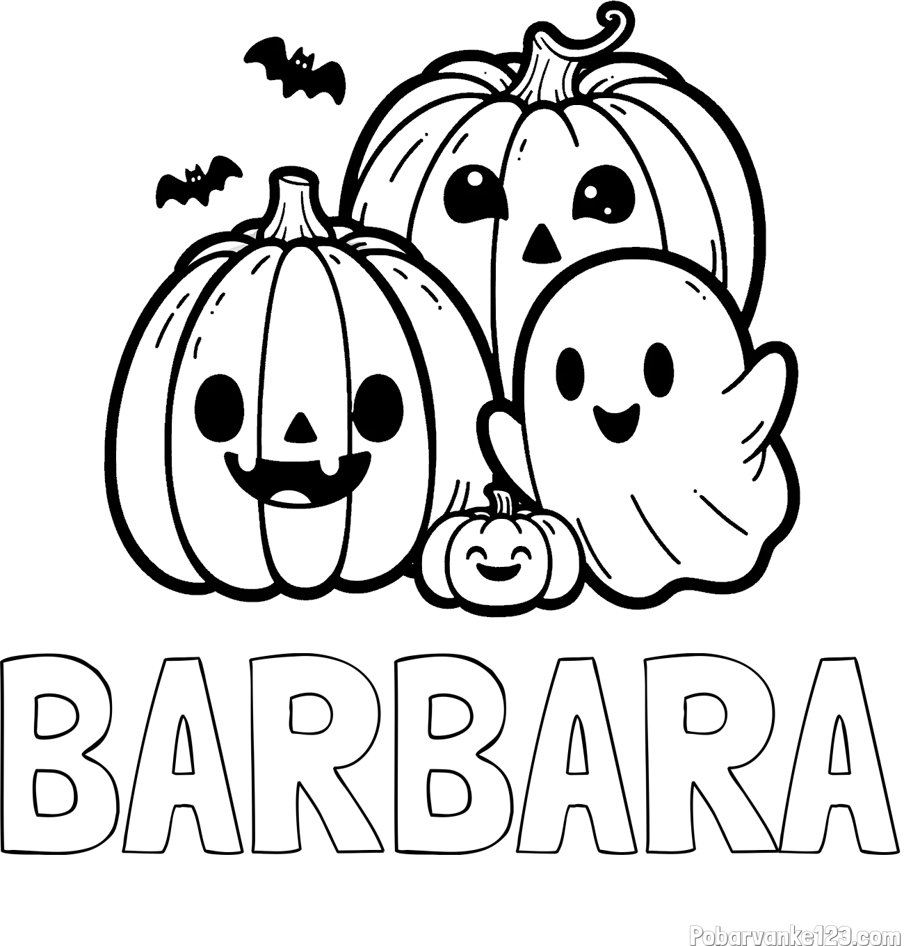 Pobarvanka imena BARBARA in pobarvanka duhca in buč za noč čarovnic