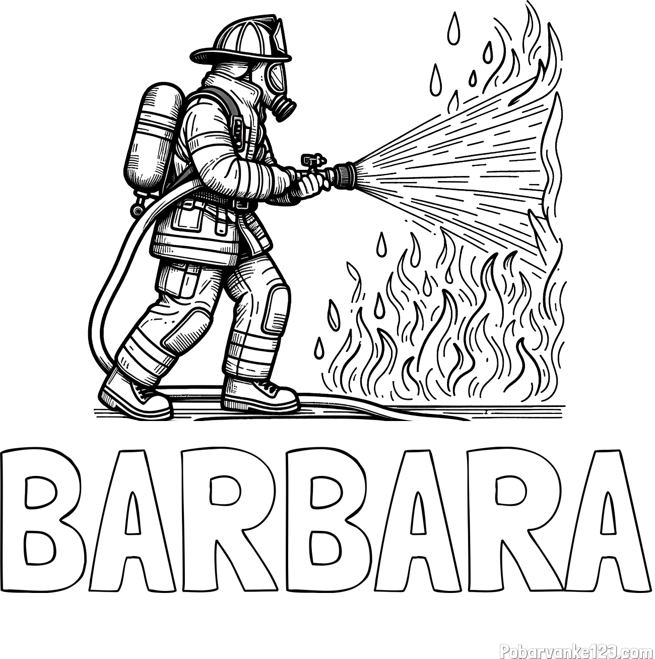 Pobarvanka imena BARBARA in pobarvanka gasilca pri gašenju požara