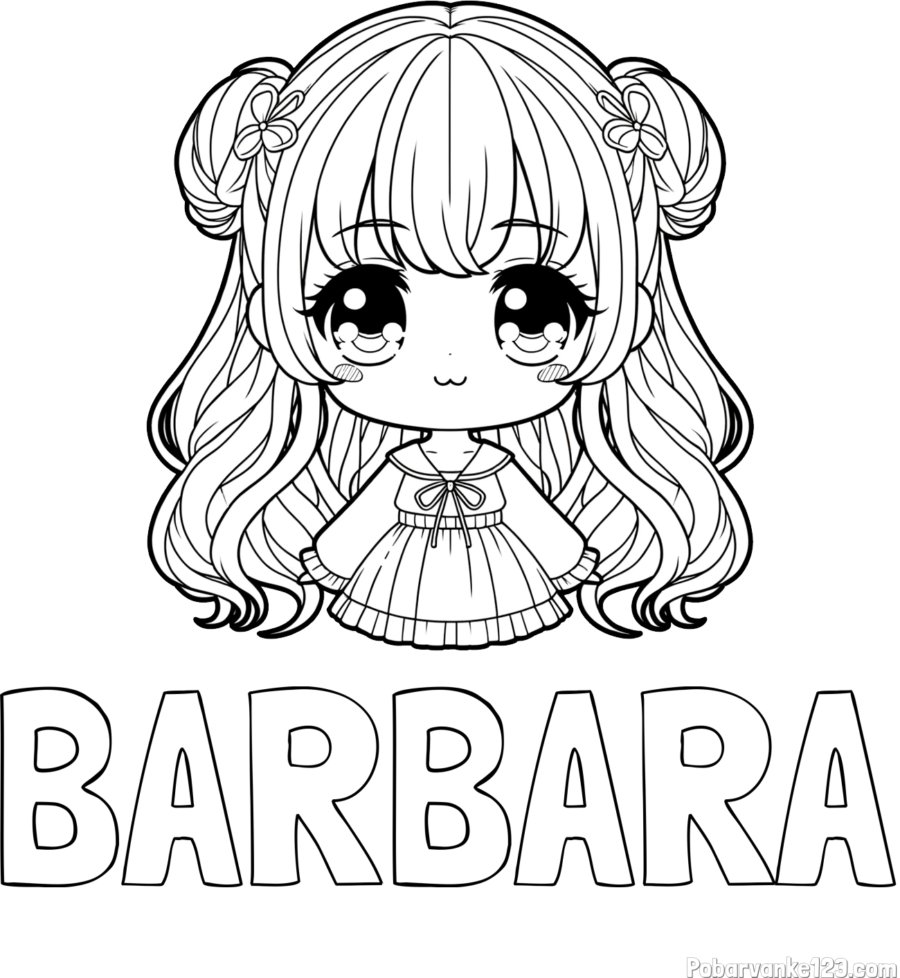 Pobarvanka imena BARBARA in pobarvanka prikupne punčke v anime slogu