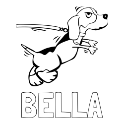 Online izdelana pobarvanka - Pobarvanka imena BELLA in pobarvanka kužka na sprehodu