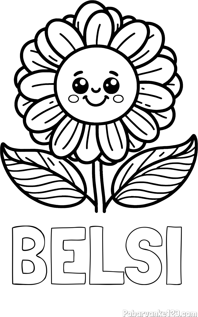 Pobarvanka imena BELŠI in pobarvanka ljubke in nasmejane rože