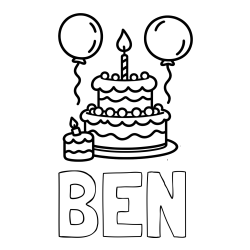 Online izdelana pobarvanka - Pobarvanka imena BEN in pobarvanka velike rojstnodnevne torte