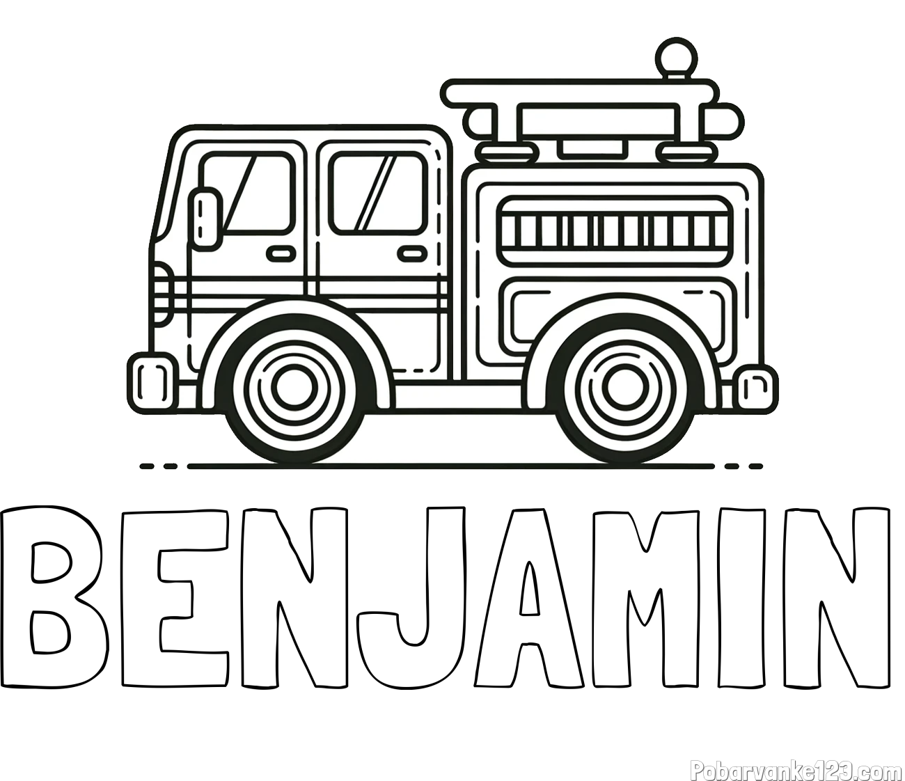 Pobarvanka imena BENJAMIN in lepa pobarvnak gasilskega avta