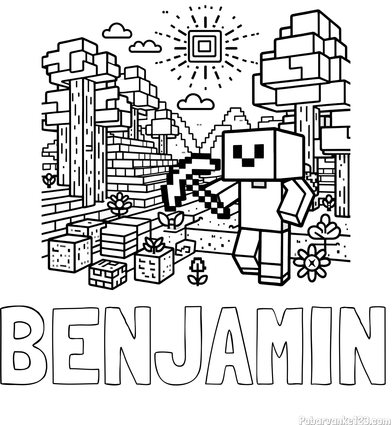 Pobarvanka imena BENJAMIN in pobarvanka Minecraft sveta