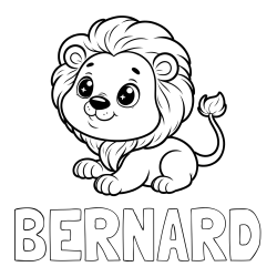 Online izdelana pobarvanka - Pobarvanka imena BERNARD in pobarvanka igrivega levčka