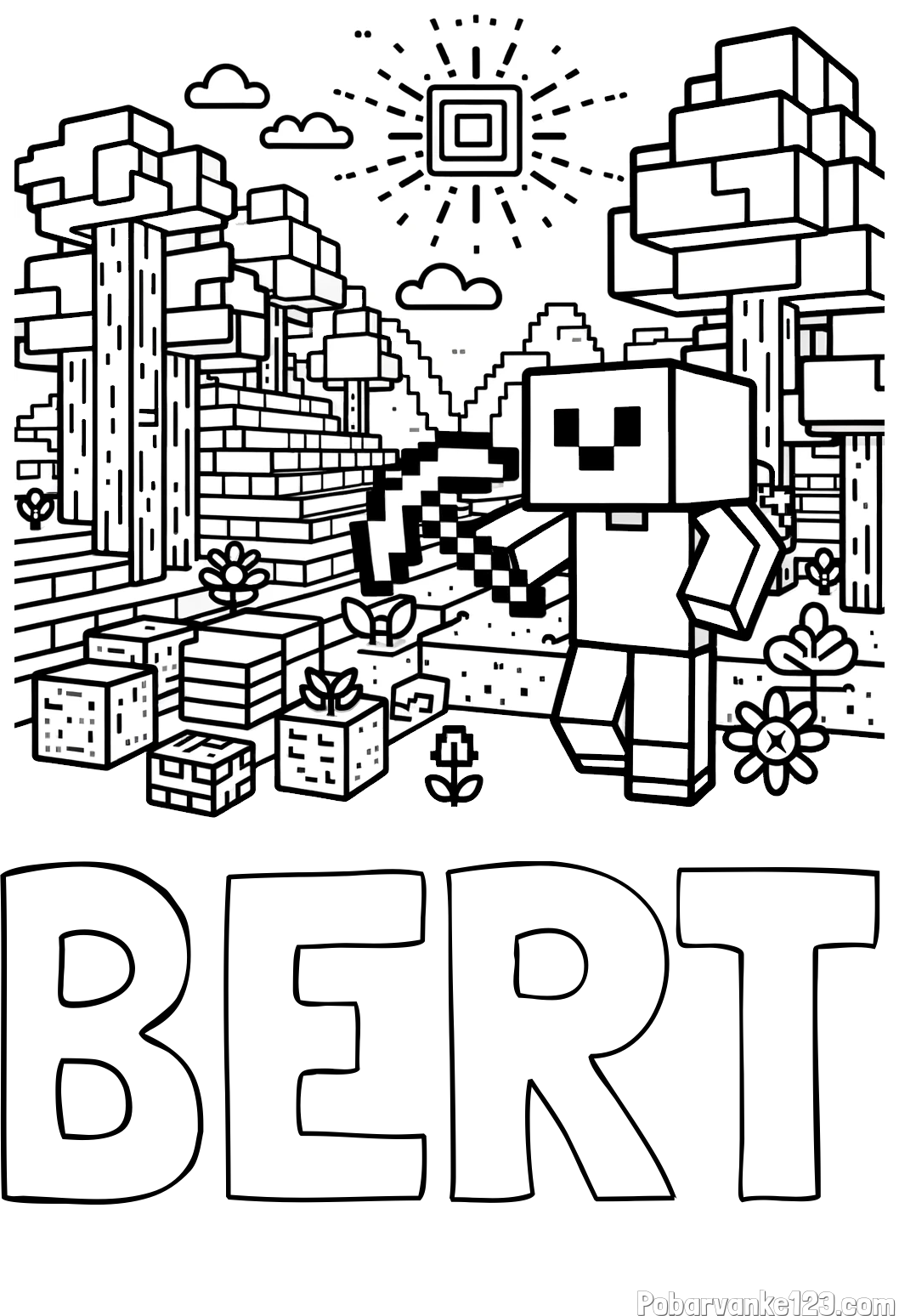 Pobarvanka imena BERT in pobarvanka Minecraft sveta