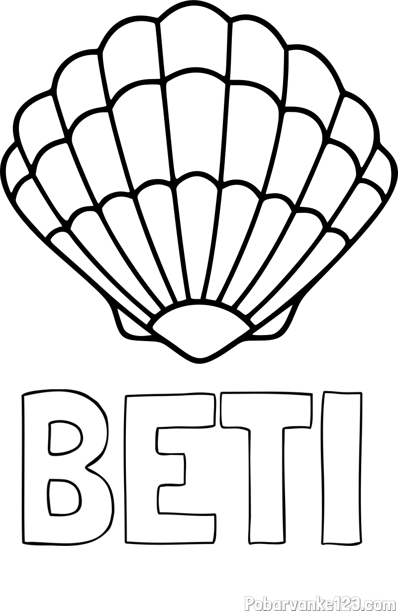 Pobarvanka imena BETI in pobarvanka školjke