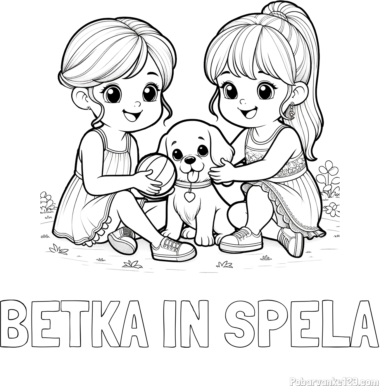 Pobarvanka imena BETKA IN SPELA in pobarvanka prijateljic s kužkom