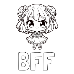 Online izdelana pobarvanka - Pobarvanka imena BFF in otroška pobarvanka punčke v japonskem anime slogu