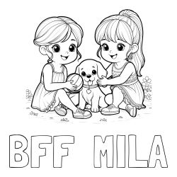 Online izdelana pobarvanka - Pobarvanka imena BFF  MILA in pobarvanka prijateljic s kužkom
