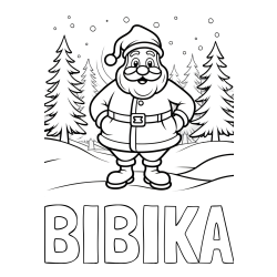 Online izdelana pobarvanka - Pobarvanka imena BIBIKA in pobarvanka Božička v gozdu