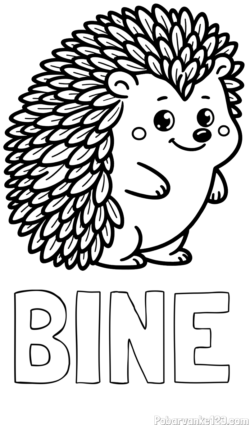 Pobarvanka imena BINE in pobarvanka prisrčnega ježka
