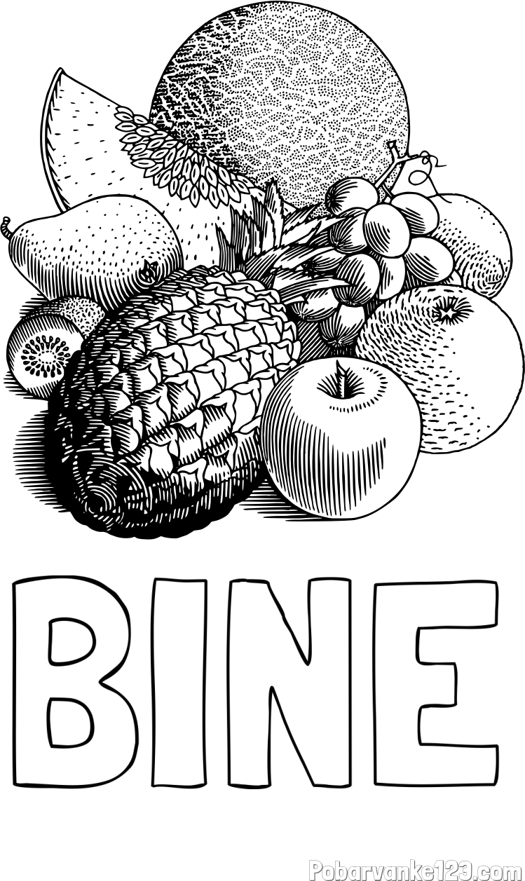 Pobarvanka imena BINE in pobarvanka sadja (ananas, melona, jabolka, kivi, grozdje, pomaranča...)