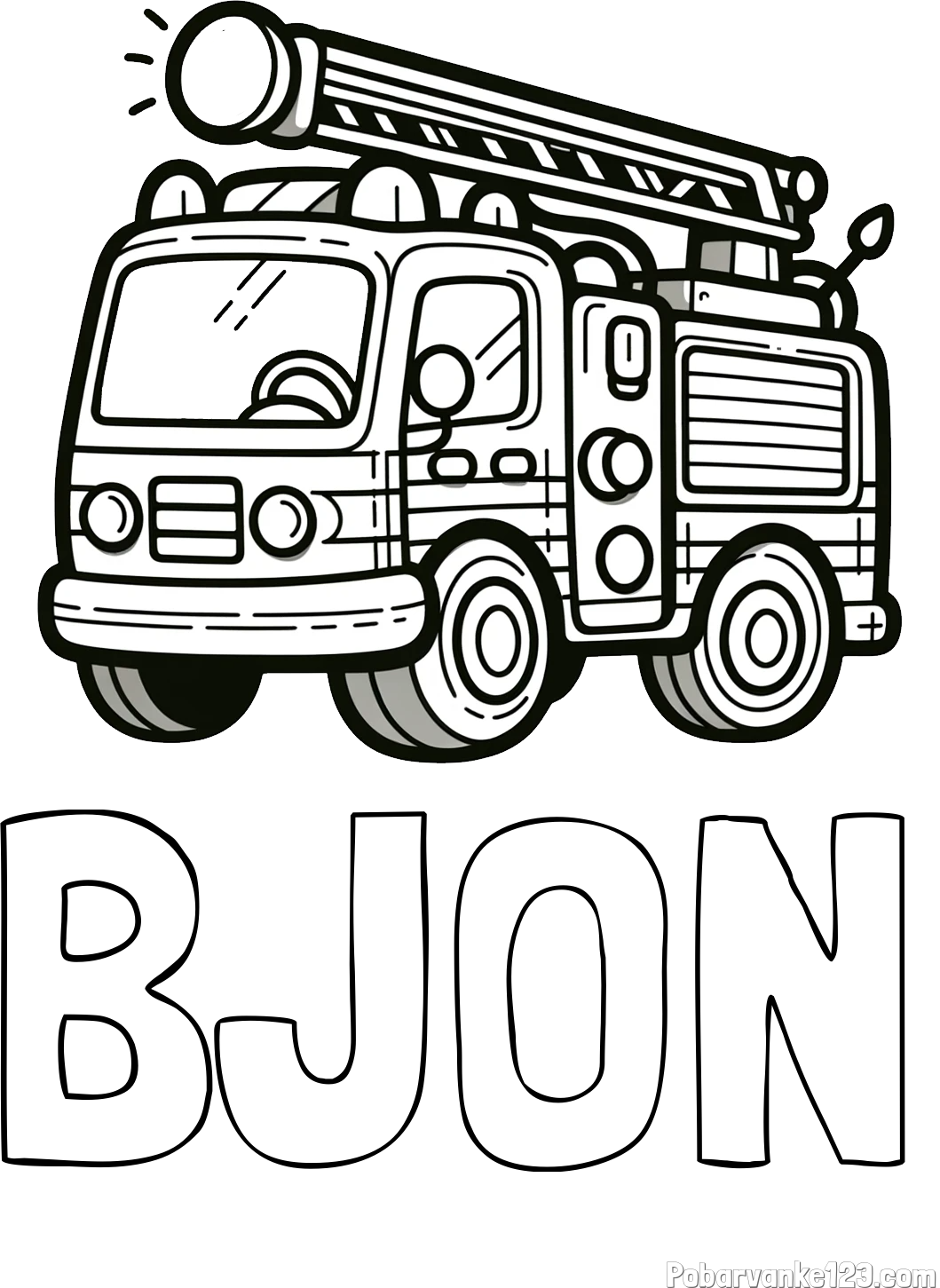 Pobarvanka imena BJON in otroška pobarvanka preprostega gasilskega avta