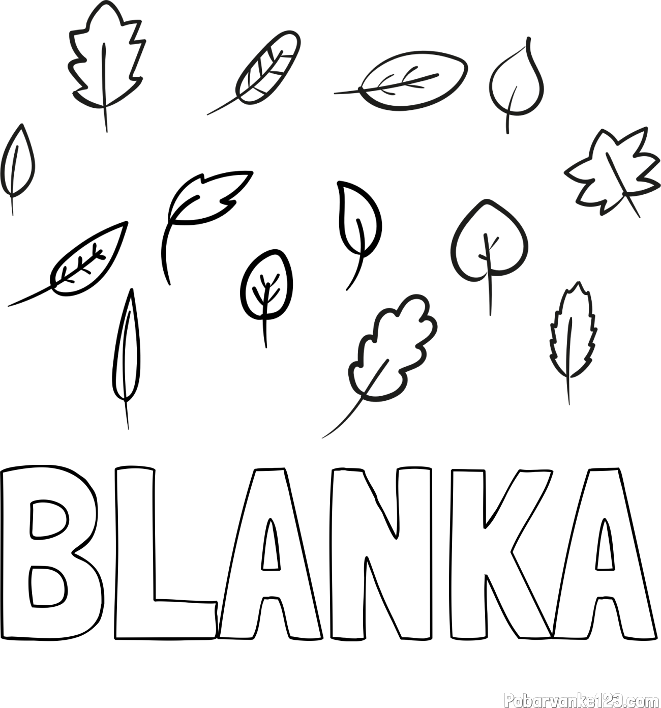 Pobarvanka imena BLANKA in otroška pobarvanka listja