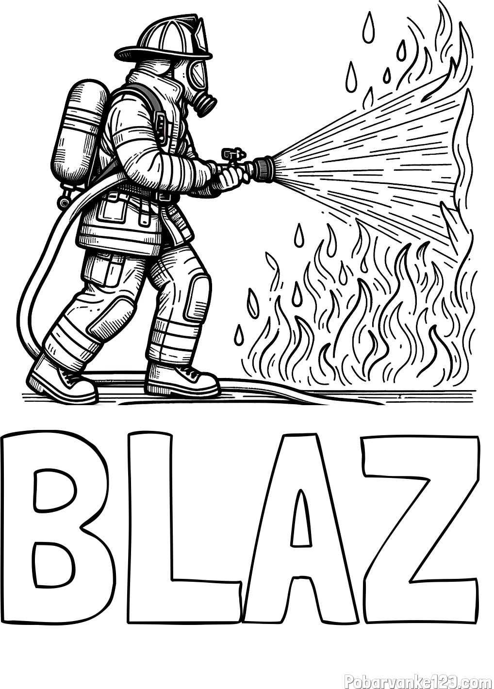 Pobarvanka imena BLAŽ in pobarvanka gasilca pri gašenju požara