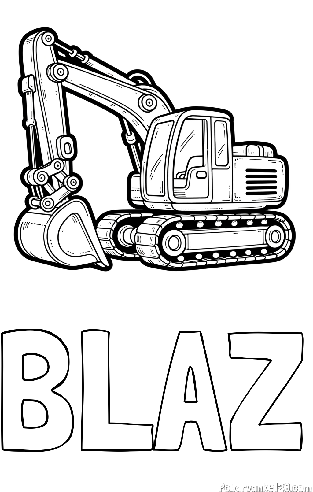 Pobarvanka imena BLAŽ in pobarvanka velikega delovnega stroja - bagra