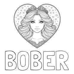 Online izdelana pobarvanka - Pobarvanka imena BOBER in pobarvanka ljubke princese v srčku