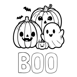 Online izdelana pobarvanka - Pobarvanka imena BOO in pobarvanka duhca in buč za noč čarovnic