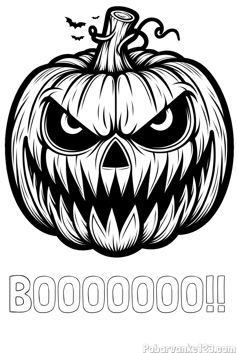 Pobarvanka imena BOOOOOOO!! in pobarvanka zlobne buče za noč čarovnic