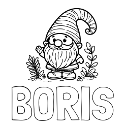 Online izdelana pobarvanka - Pobarvanka imena BORIS in pobarvanka prijaznega škrata oz. palčka