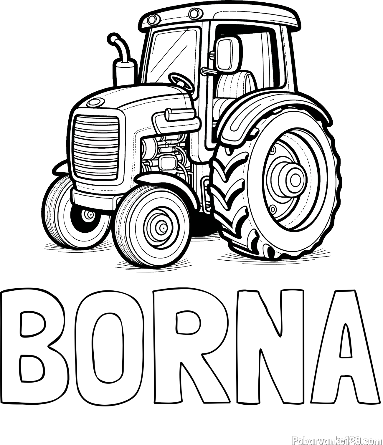 Pobarvanka imena BORNA in pobarvanka starega, a lepega traktorja