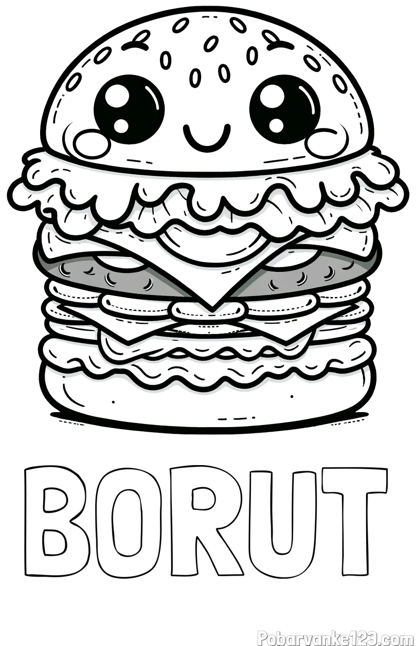 Pobarvanka imena BORUT in otroška pobarvanka nasmejanega hamburgerja