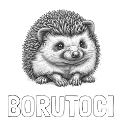Online izdelana pobarvanka - Pobarvanka imena BORUT-OČI in pobarvanka ježa