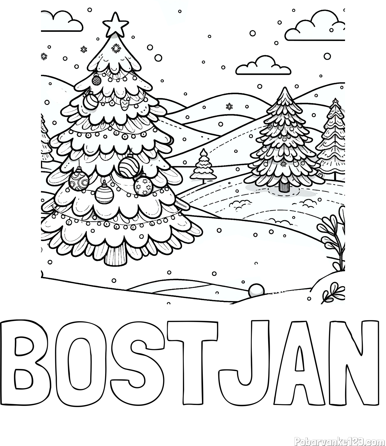 Pobarvanka imena BOŠTJAN in pobarvanka božične smrečice v naravi