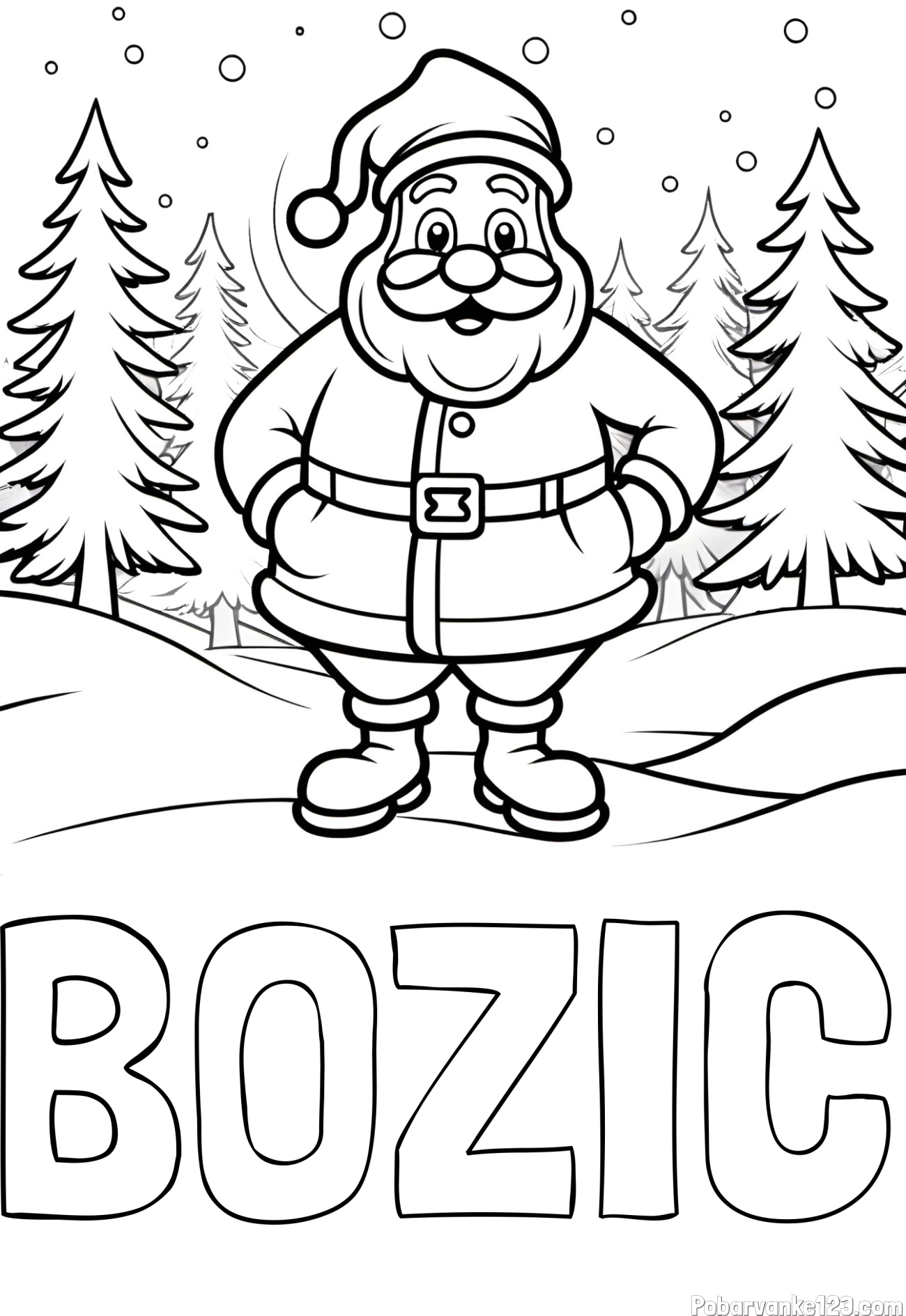 Pobarvanka imena BOZIC in pobarvanka Božička v gozdu