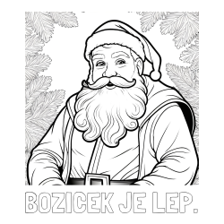 Online izdelana pobarvanka - Pobarvanka imena BOŽIČEK JE LEP. in realistična pobarvanka božička obdanega s smrekovimi vejami