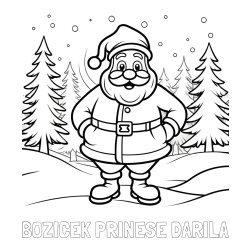 Online izdelana pobarvanka - Pobarvanka imena BOŽIČEK PRINESE DARILA in pobarvanka Božička v gozdu