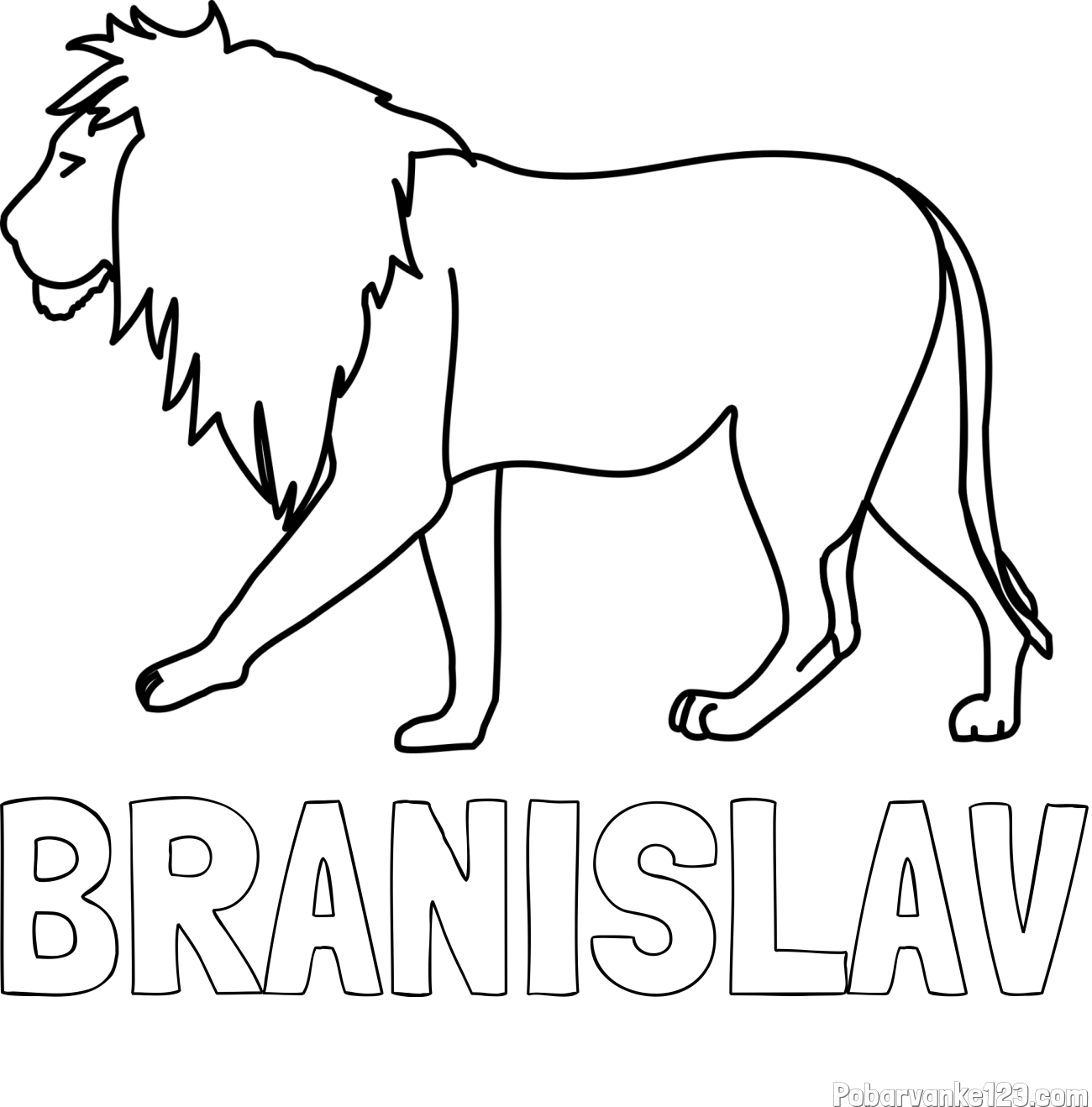 Pobarvanka imena BRANISLAV in otroška pobarvanka leva