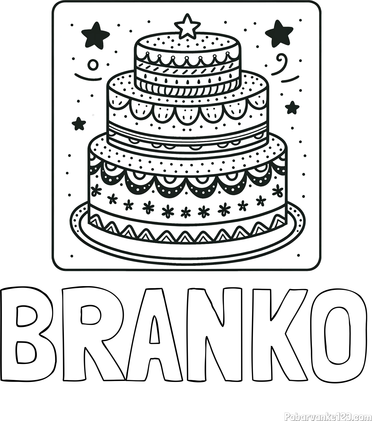 Pobarvanka imena BRANKO in pobarvanka slastne torte