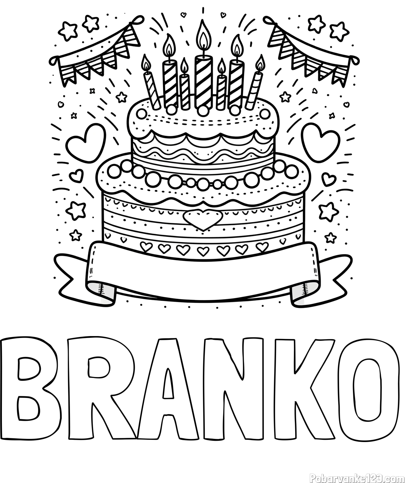 Pobarvanka imena BRANKO in pobarvanka velike torte za rojstni dan