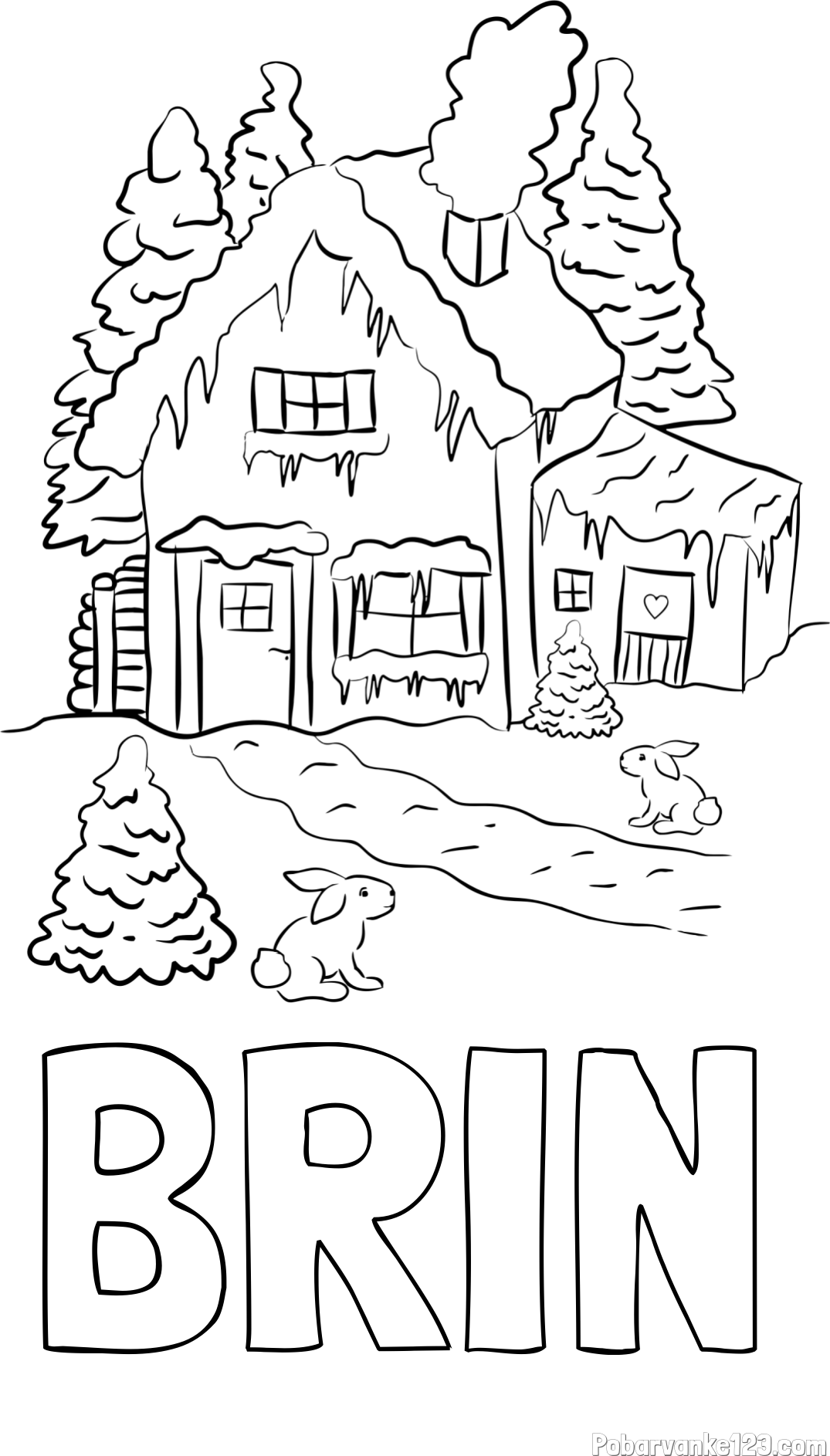 Pobarvanka imena BRIN in pobarvanka zasnežene hiše