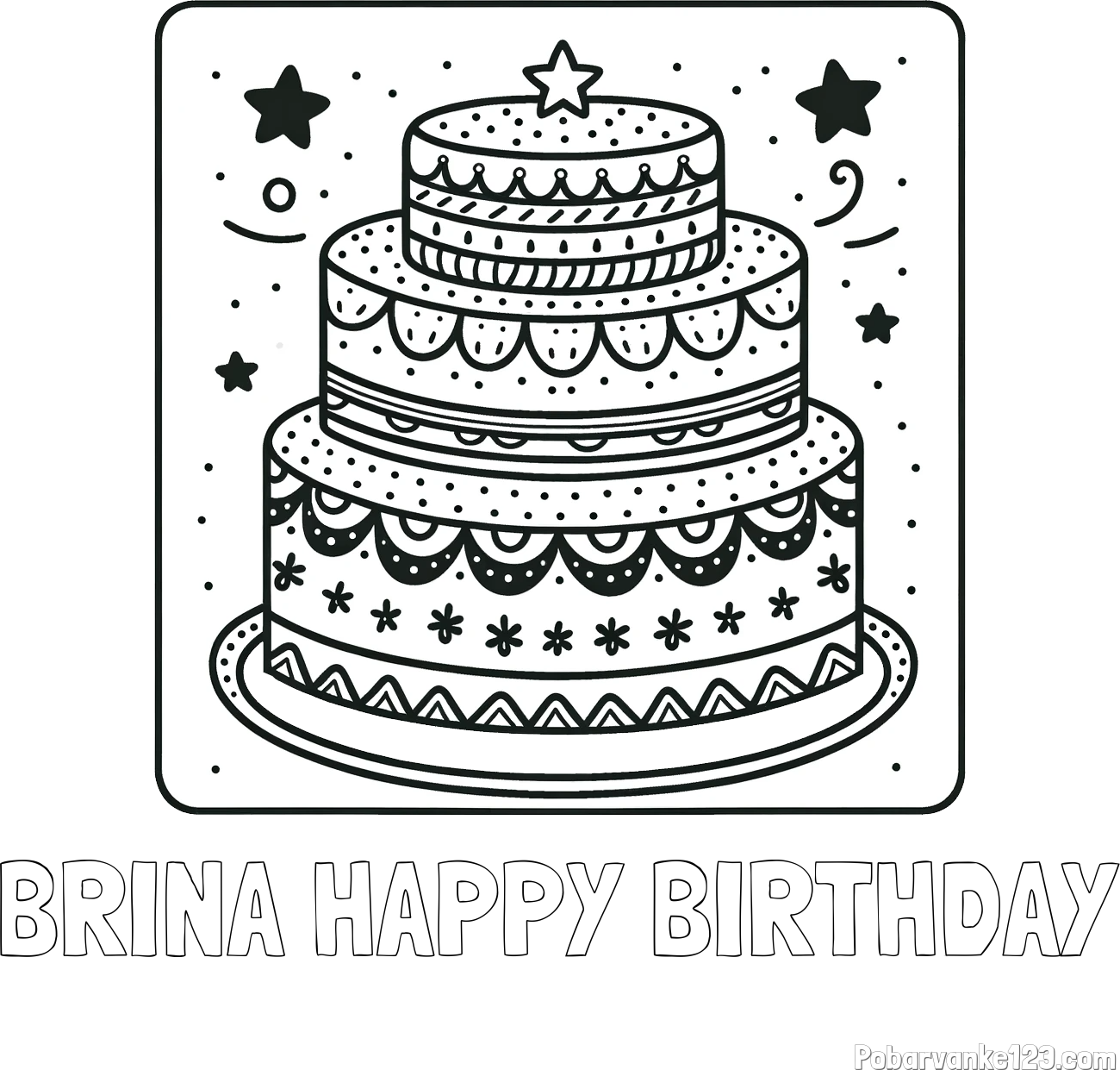 Pobarvanka imena BRINA HAPPY BIRTHDAY in pobarvanka slastne torte