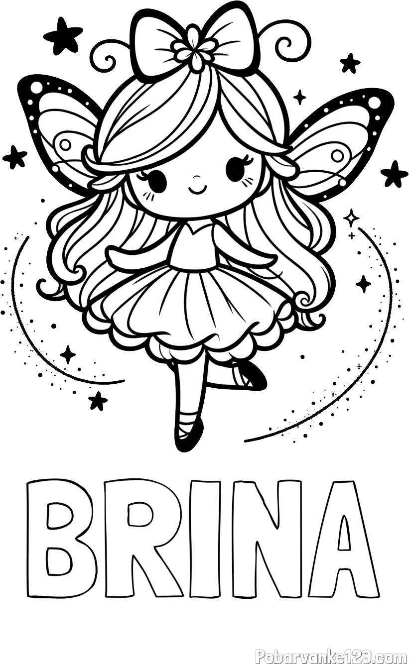 Pobarvanka imena BRINA in ljubka čarobna vila