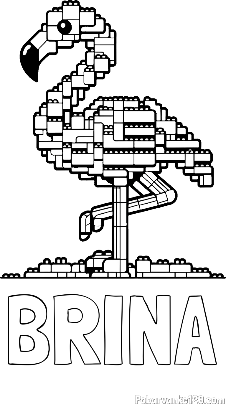 Pobarvanka imena BRINA in pobarvanka flaminga sestavljenega iz LEGO kock