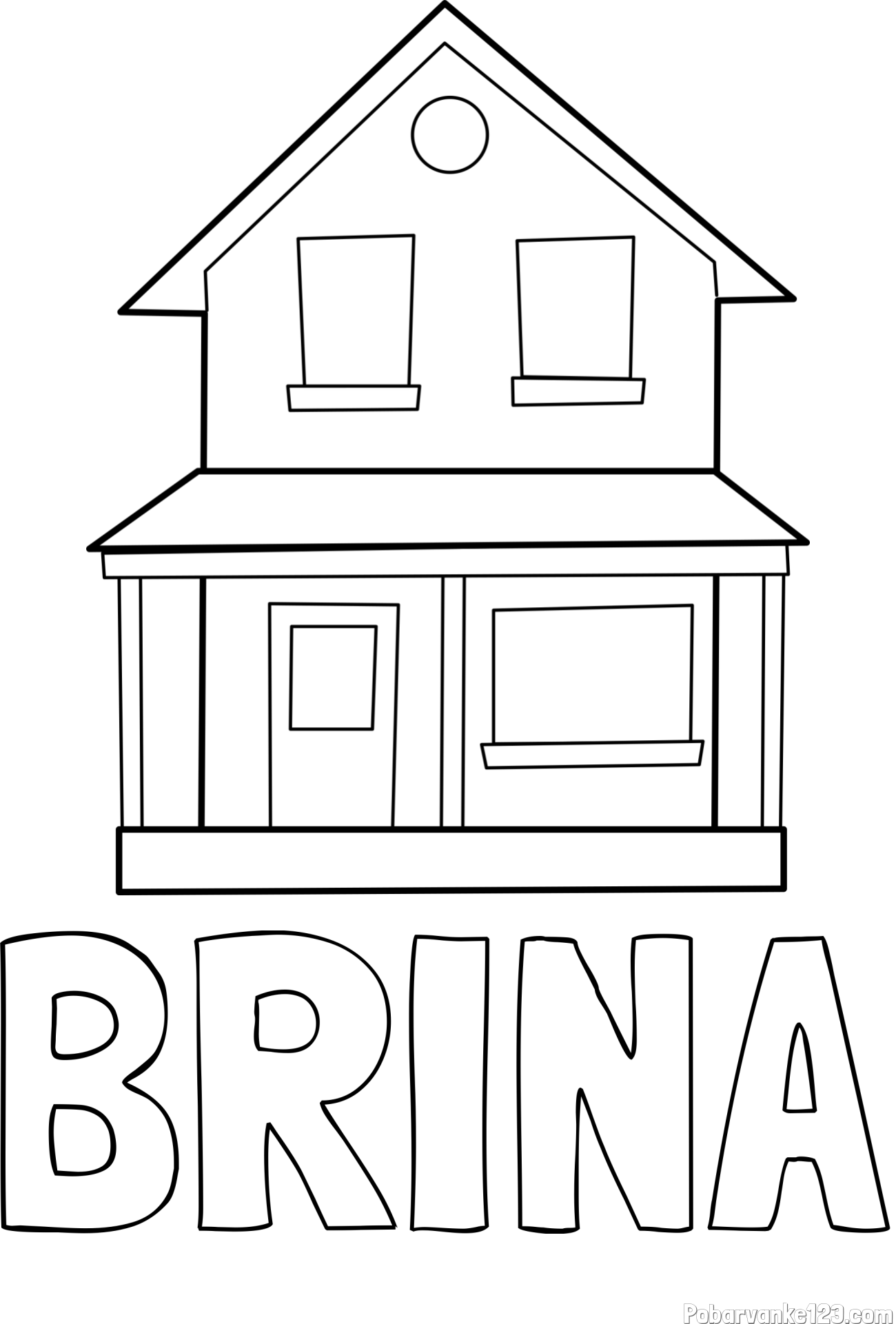Pobarvanka imena BRINA in pobarvanka preproste hiše