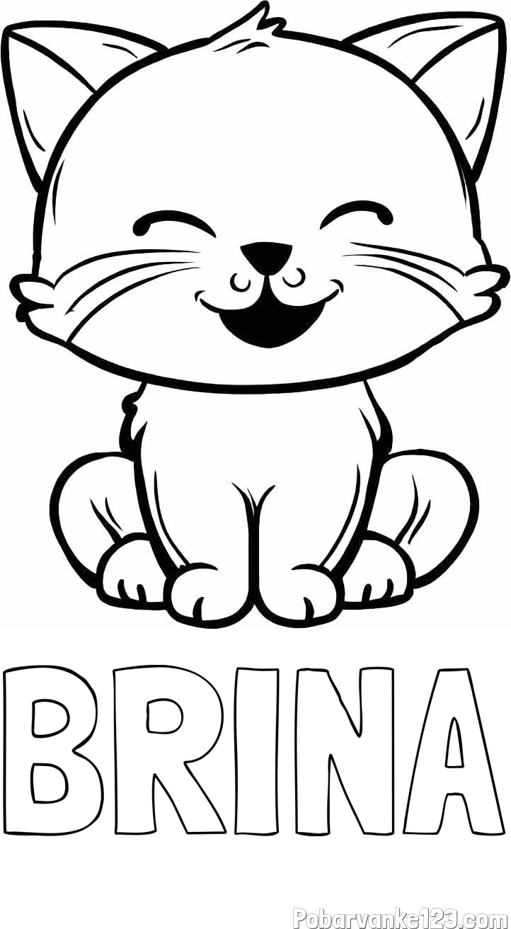Pobarvanka imena BRINA in pobarvanka prikupne mačke
