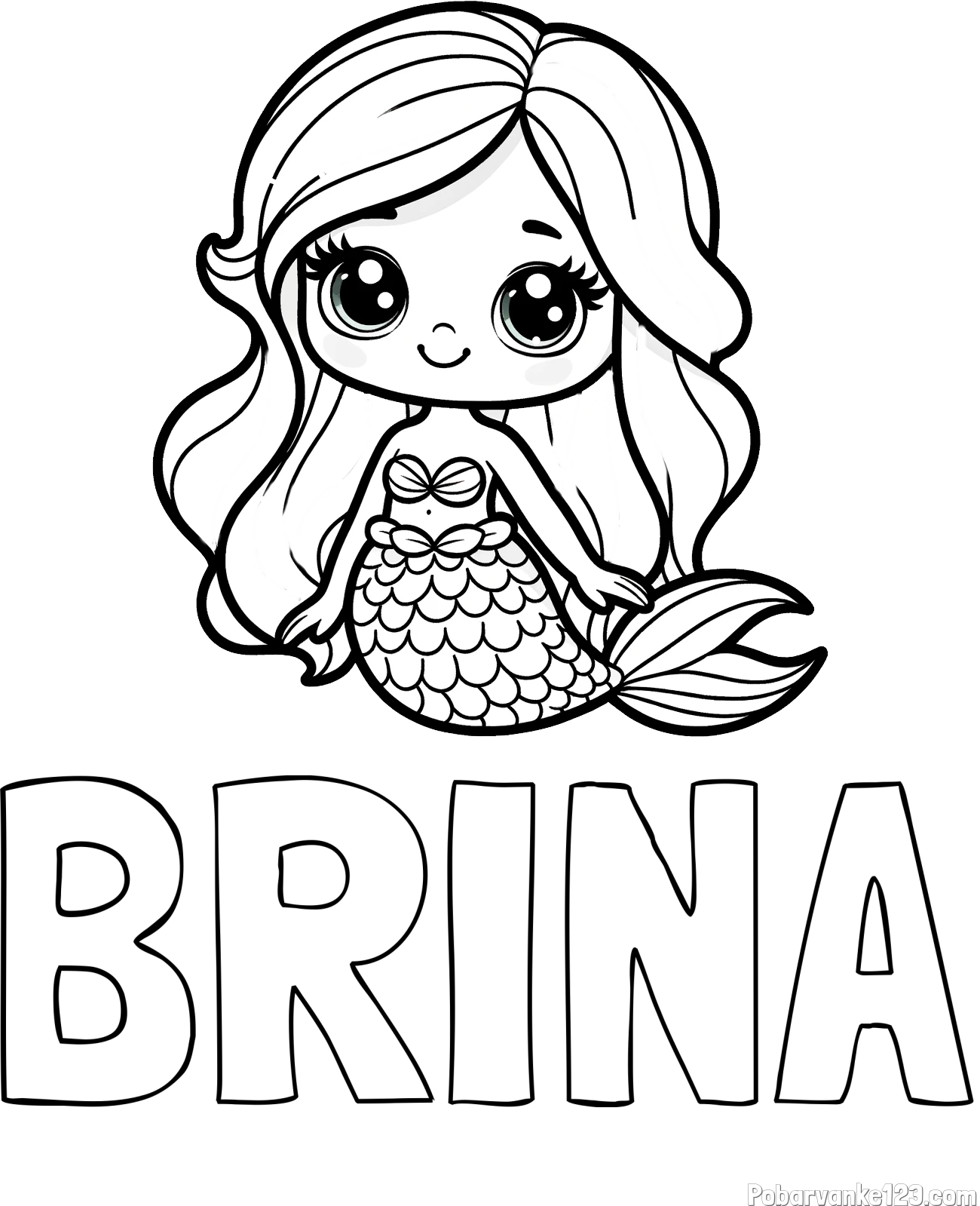 Pobarvanka imena BRINA in pobarvanka prikupne morske deklice