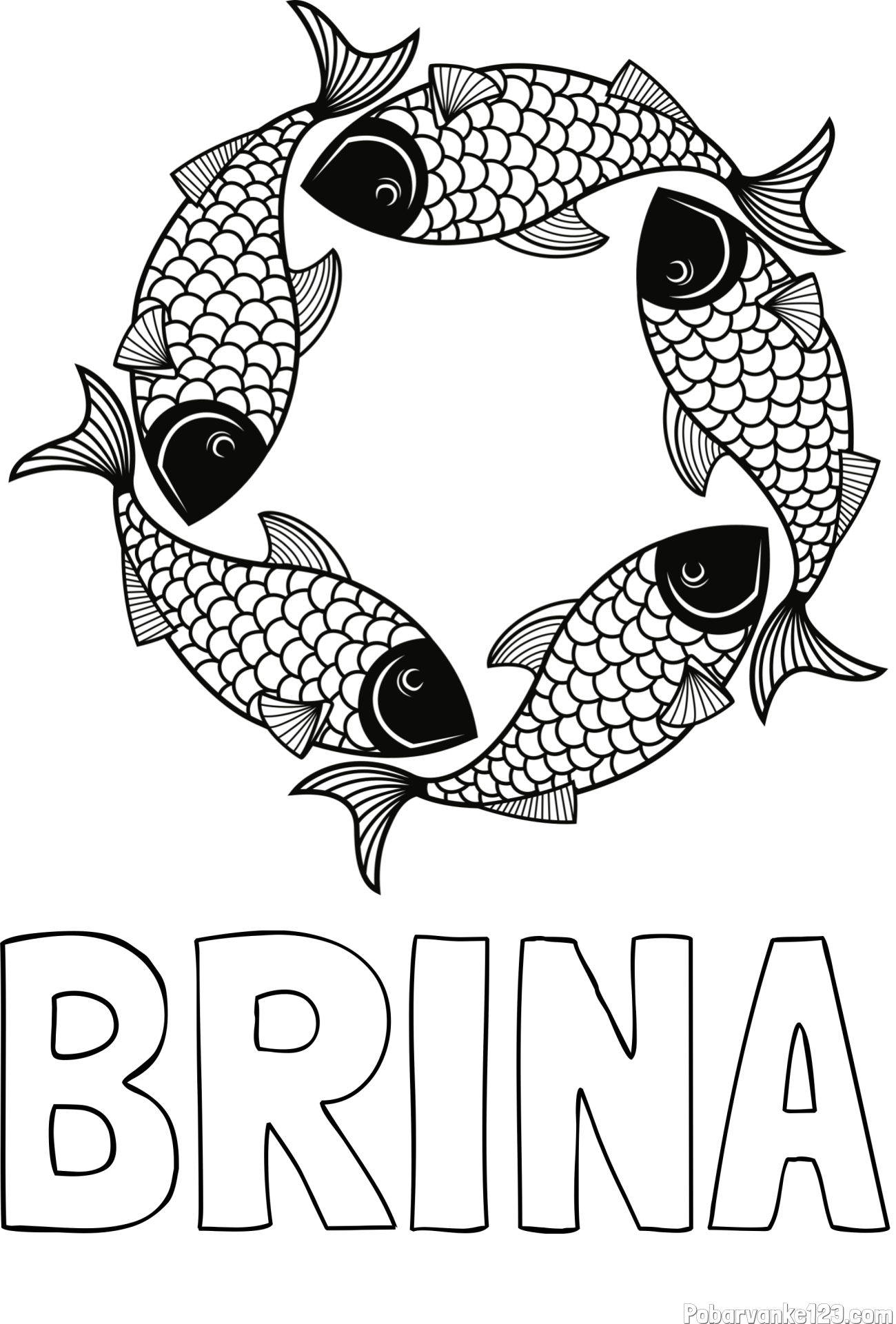Pobarvanka imena BRINA in pobarvanka rib - mandale