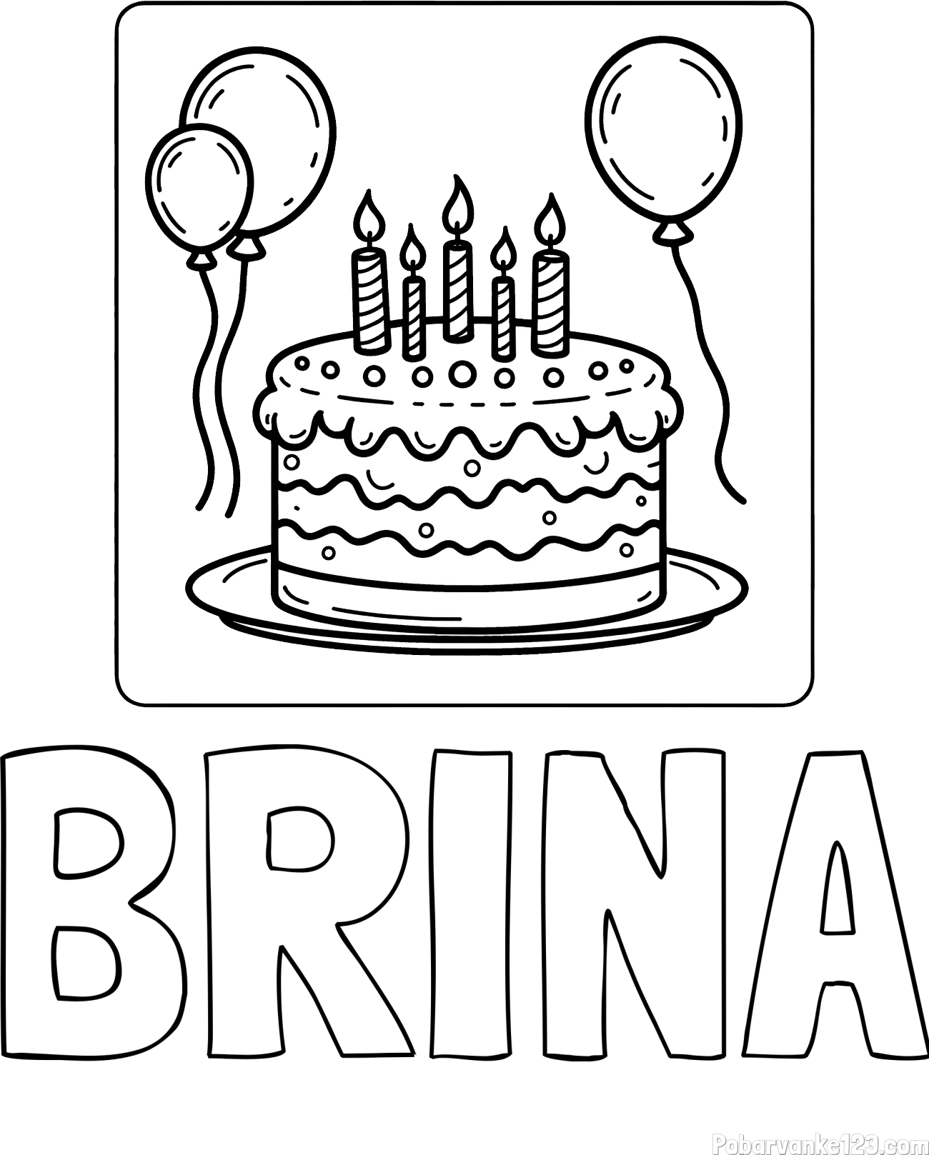 Pobarvanka imena BRINA in pobarvanka torte za 5. rojstni dan