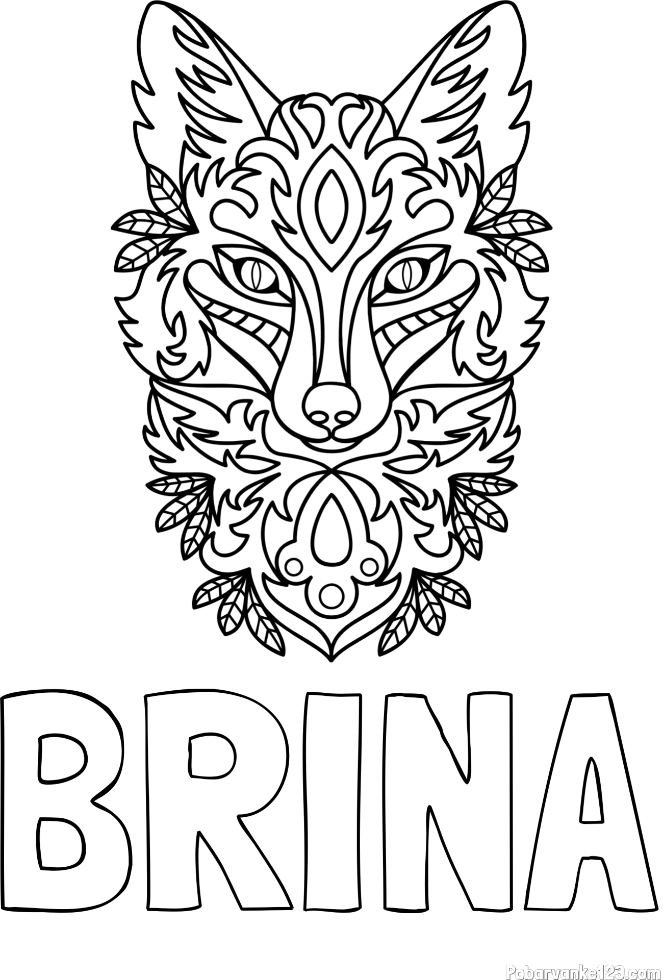 Pobarvanka imena BRINA in pobarvanka volka - mandale